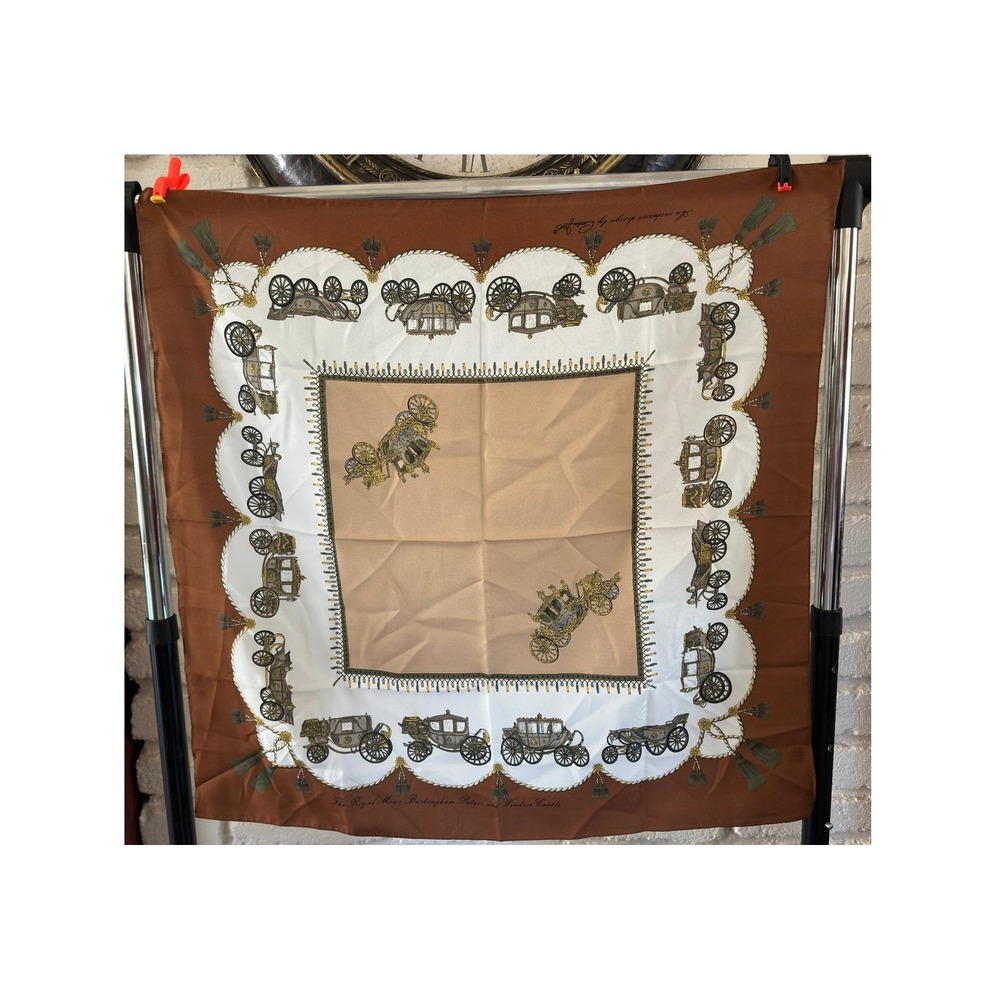 Cornelia‎ James Scarf Brown Royal Mews Carriage Print Polyester 31in Square
